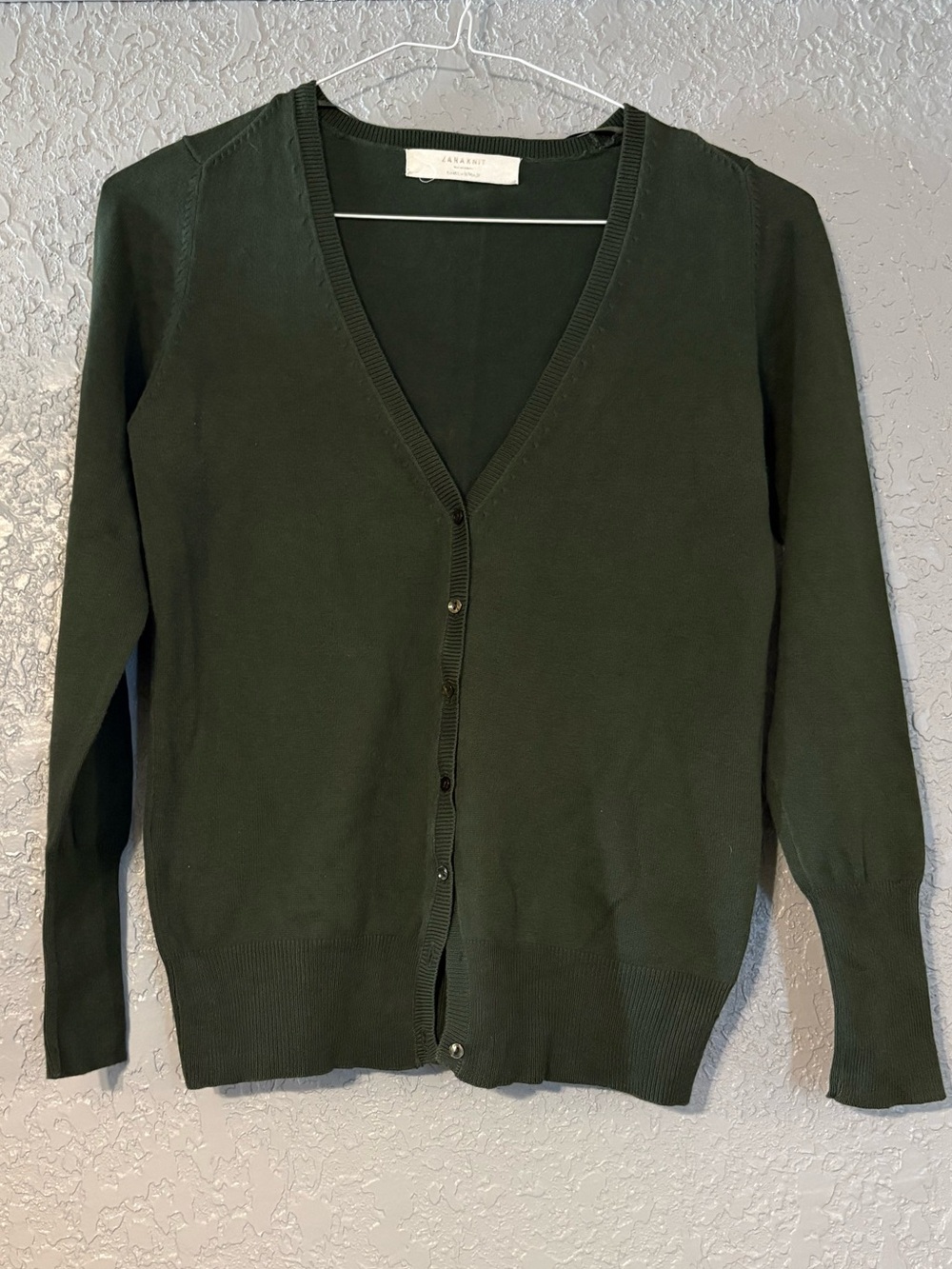 Zara Knit V-Neck Dark Green Women's Cardigan Sweater